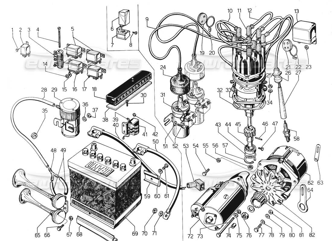 lamborghini urraco p300 eletrical system parts diagram