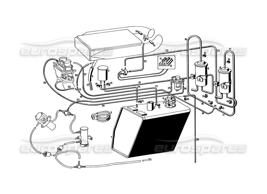 maserati bora (usa variants) fuel piping and vents parts diagram
