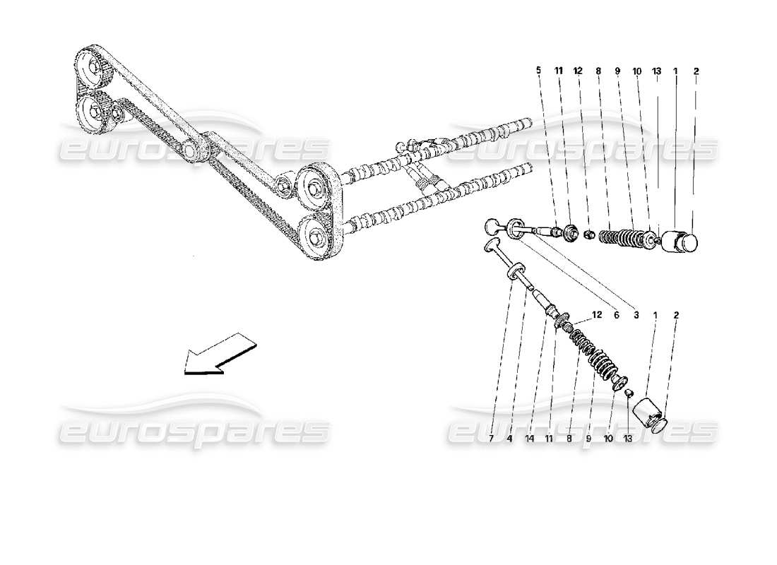 ferrari 512 tr timing system - valves parts diagram