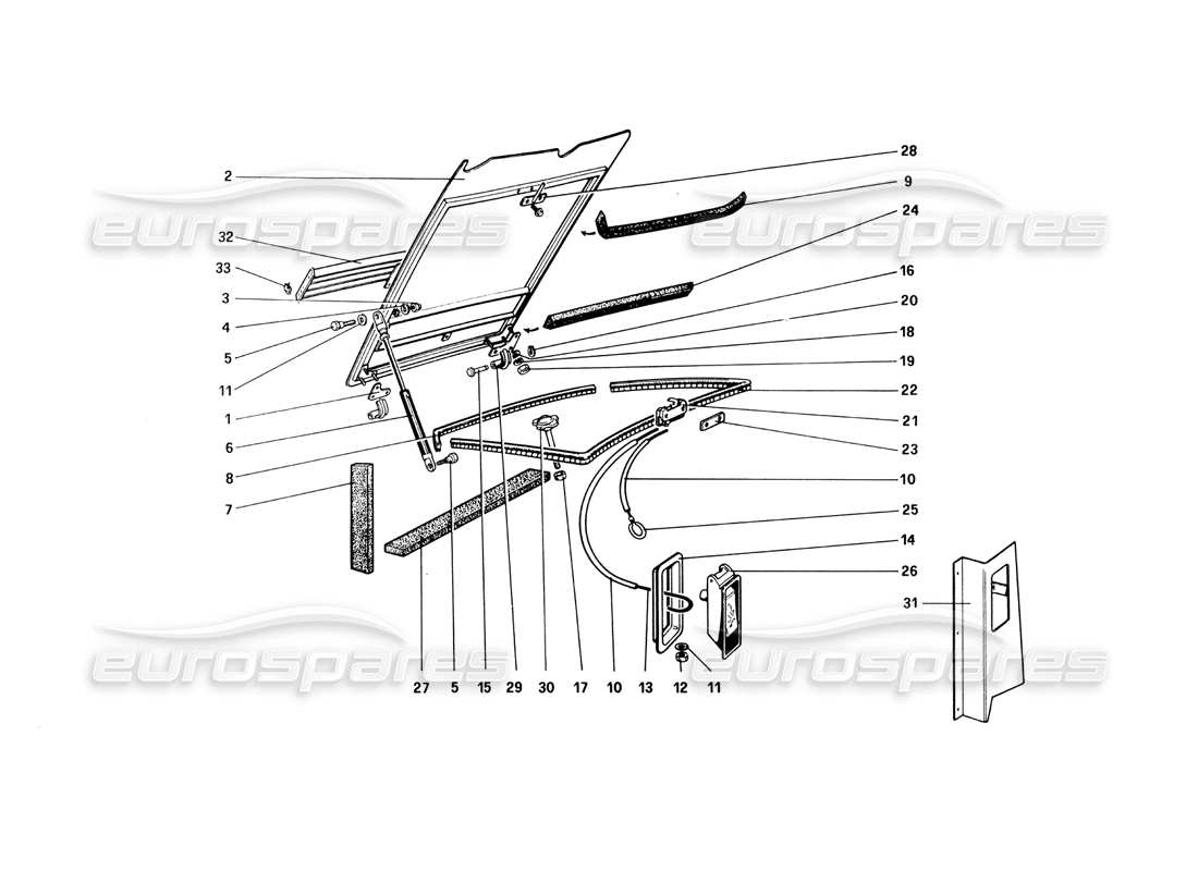 ferrari 308 quattrovalvole (1985) front compartment lid parts diagram