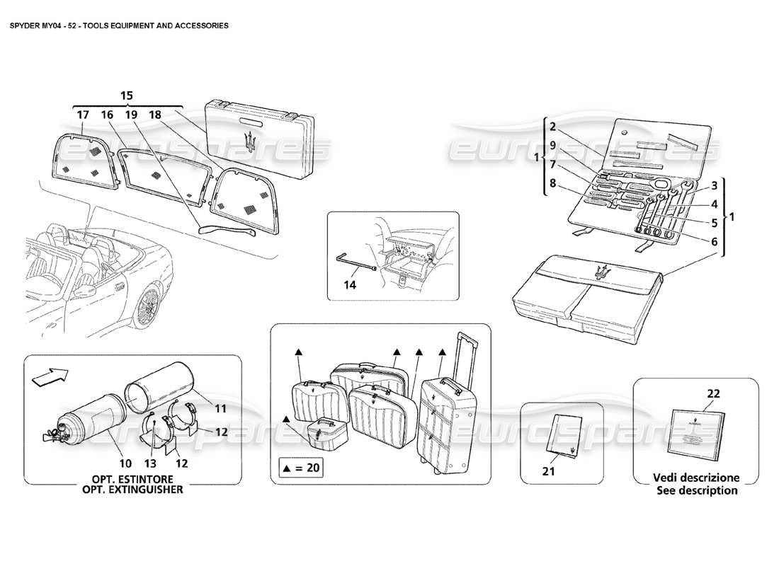 maserati 4200 spyder (2004) tools equipment and accessories parts diagram