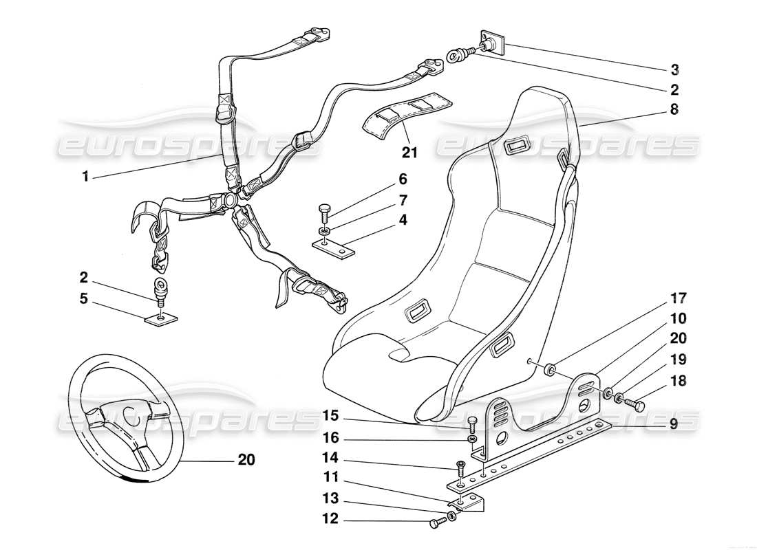 ferrari 348 challenge (1995) seat safety belts and seat part diagram