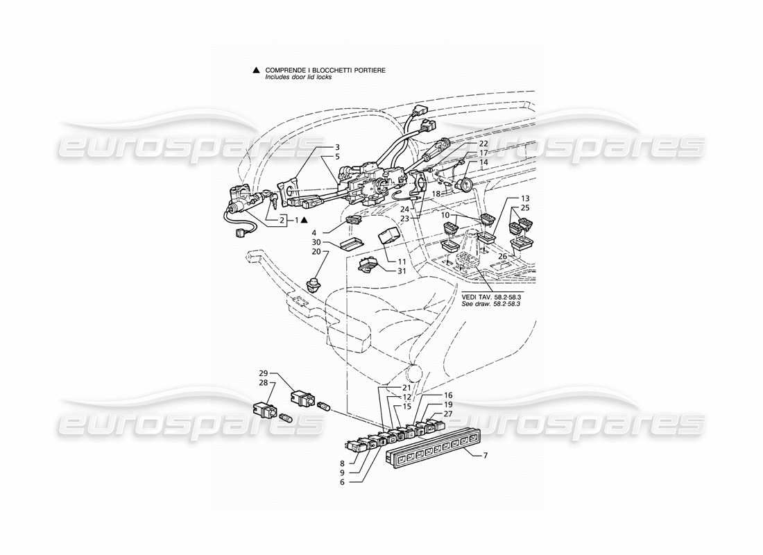 maserati ghibli 2.8 (abs) switches and steering lock parts diagram