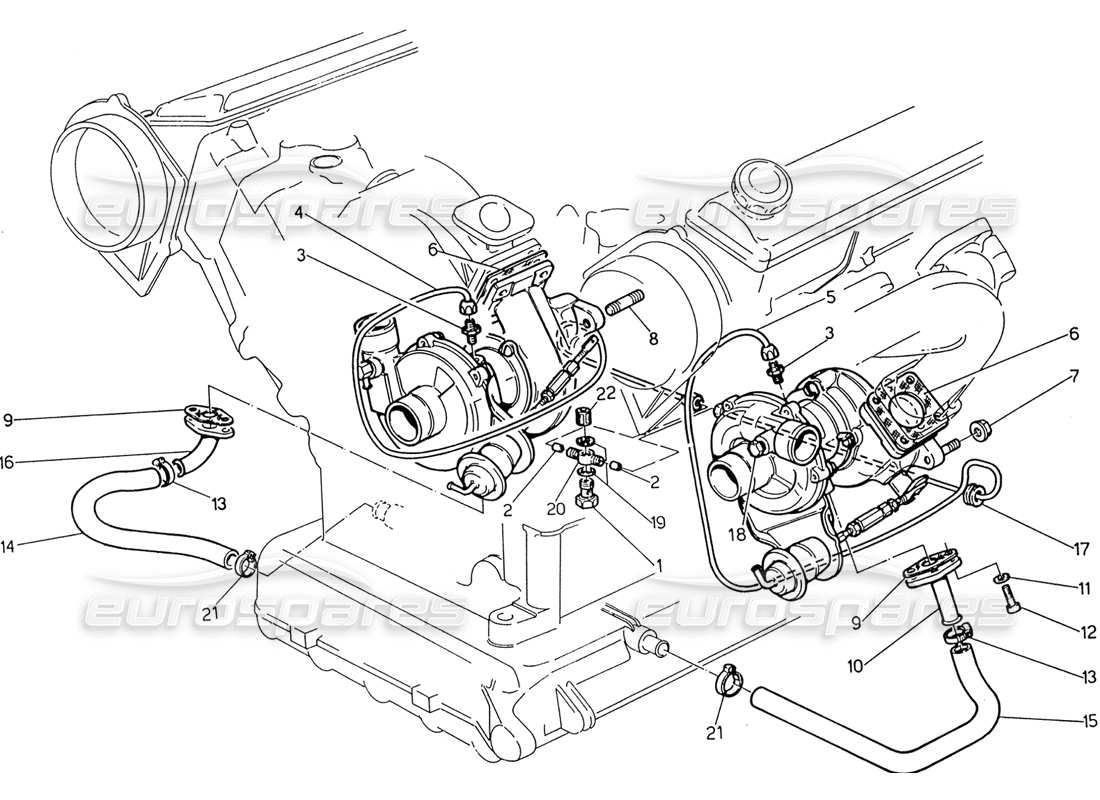 maserati 222 / 222e biturbo turboblowers lubrication parts diagram