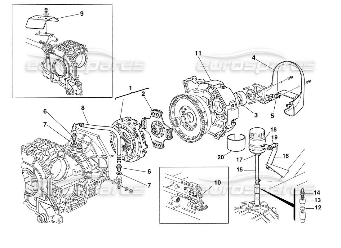 ferrari 355 challenge (1999) clutch assembly and heat shields parts diagram