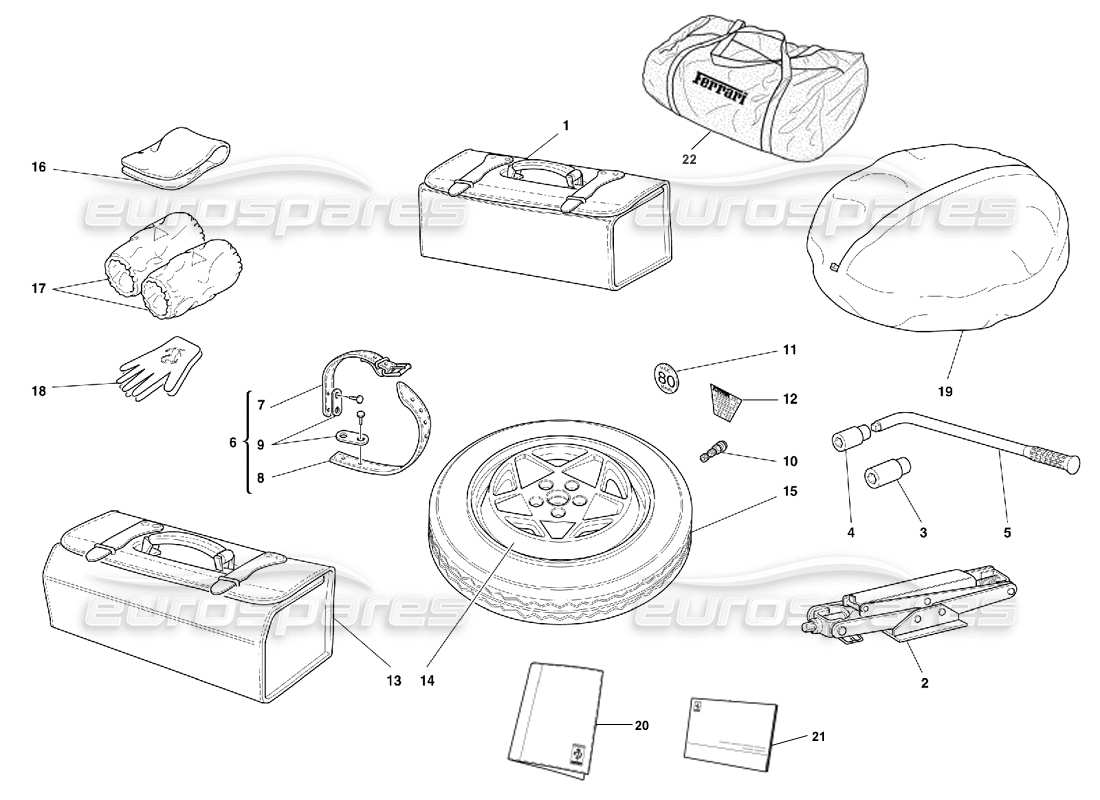 ferrari 456 gt/gta spare wheel - equipment - tools & accessories parts diagram