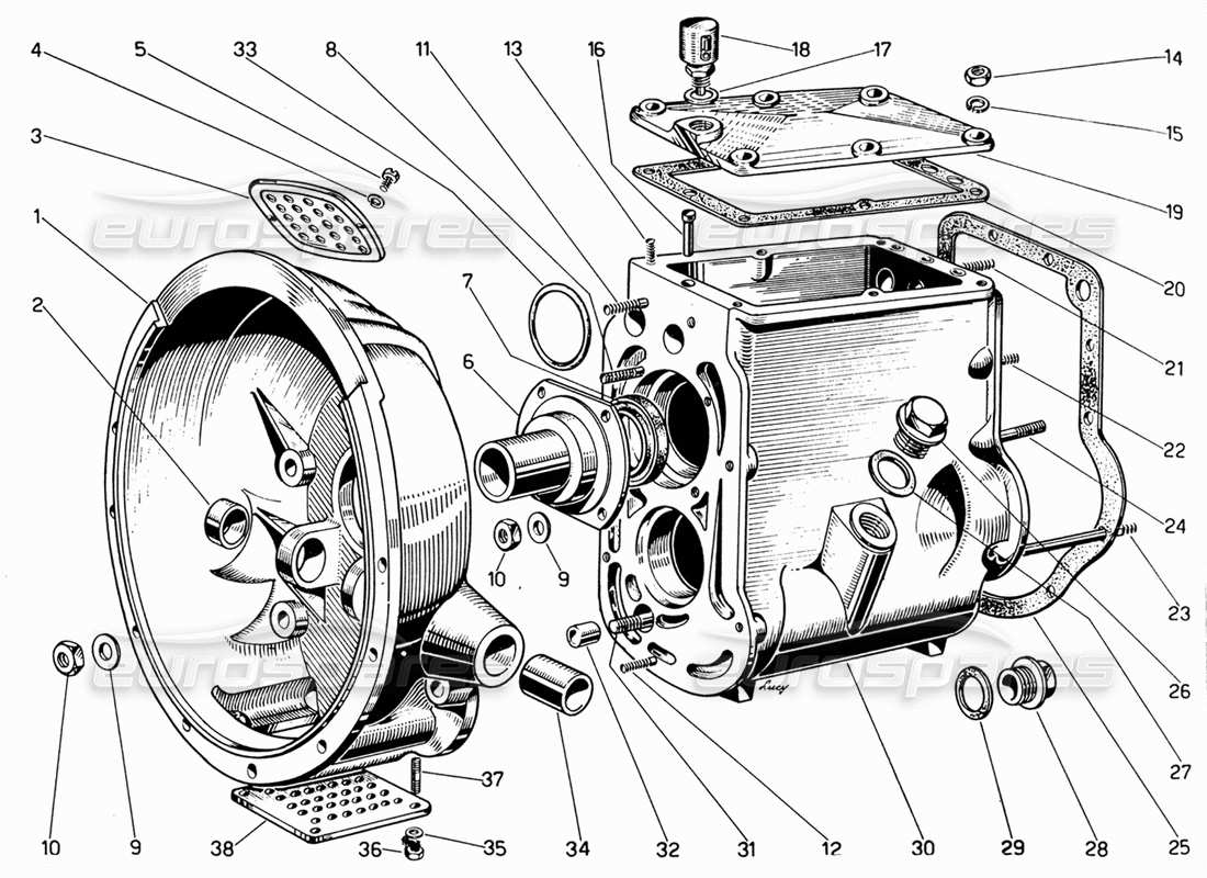 ferrari 330 gt 2+2 clutch housing and gear box parts diagram