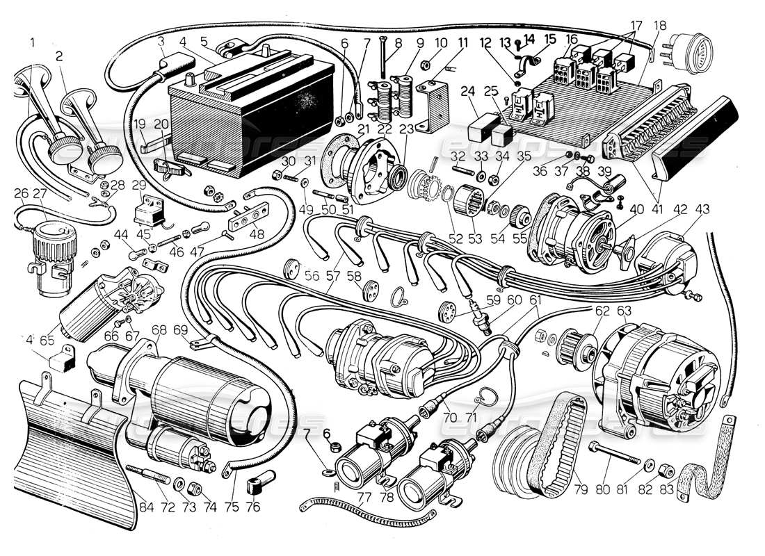 LAMBORGHINI COUNTACH LP400 ELECTRICAL SYSTEM PART DIAGRAM lamborghini countach lp400 electrical system part diagram