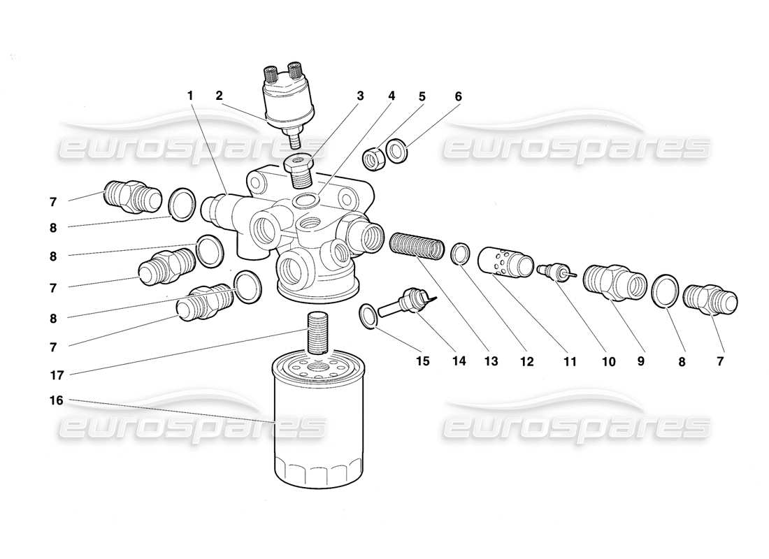 lamborghini diablo vt (1994) engine oil filter and thermostat part diagram