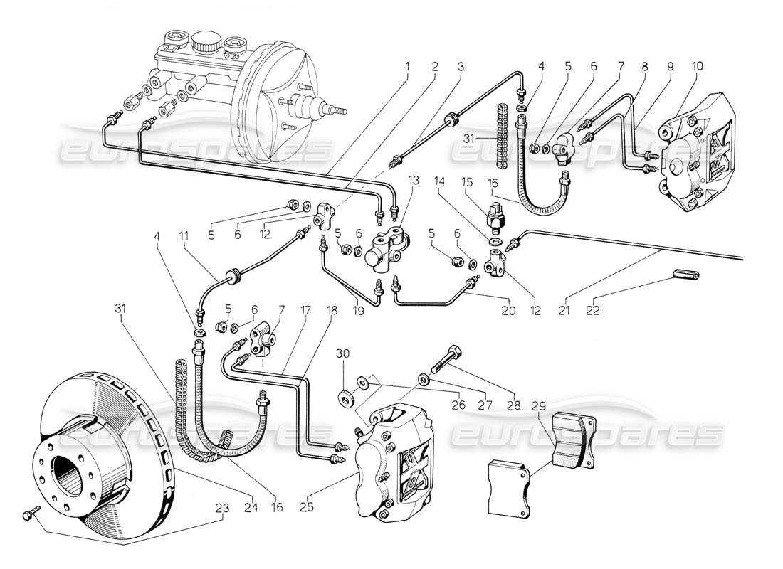 lamborghini jalpa 3.5 (1984) front brakes parts diagram