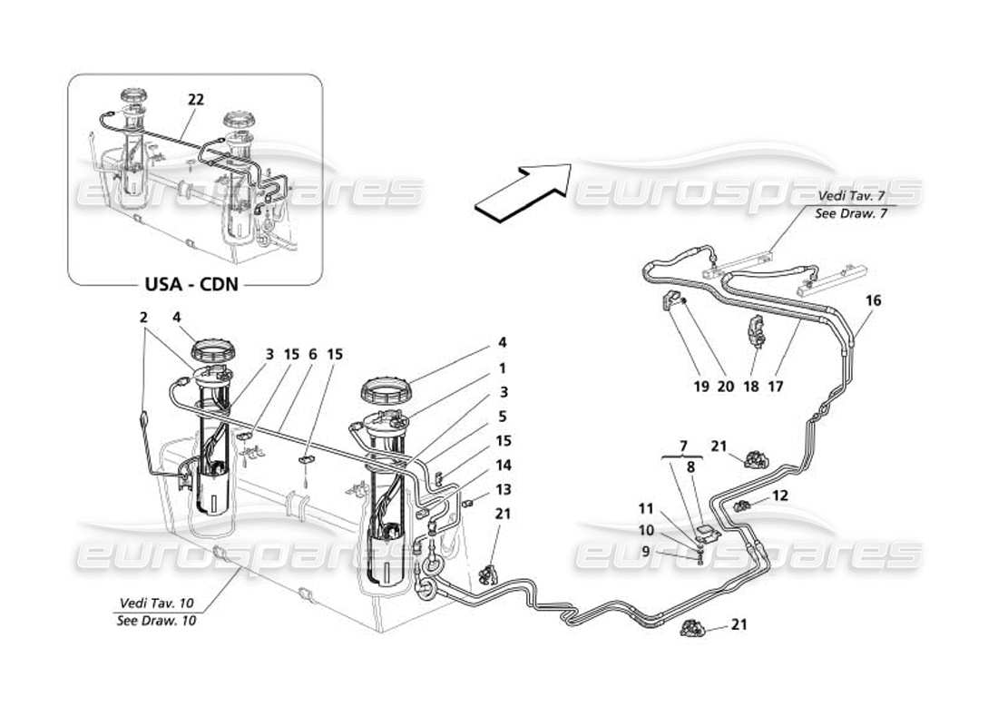 maserati 4200 gransport (2005) fuel pump and pipes parts diagram