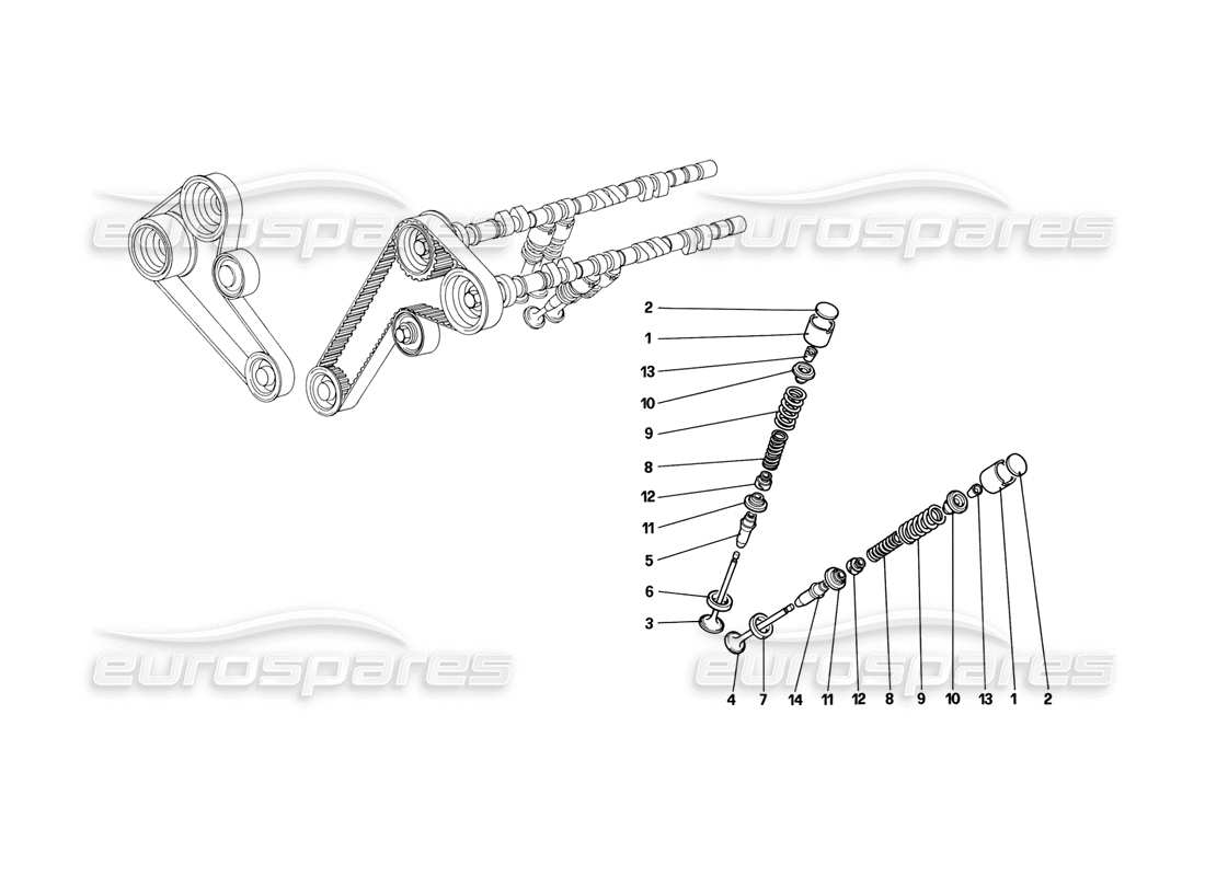 ferrari mondial 3.2 qv (1987) timing system - tappets part diagram