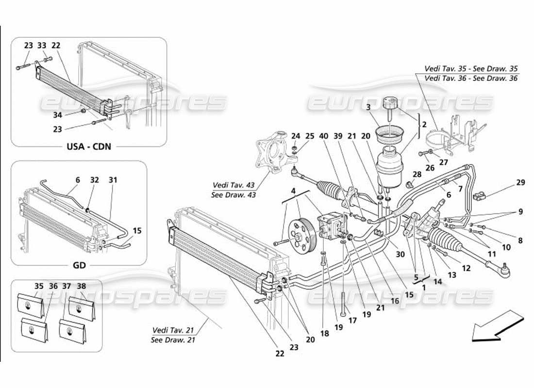 maserati 4200 gransport (2005) steering box part diagram