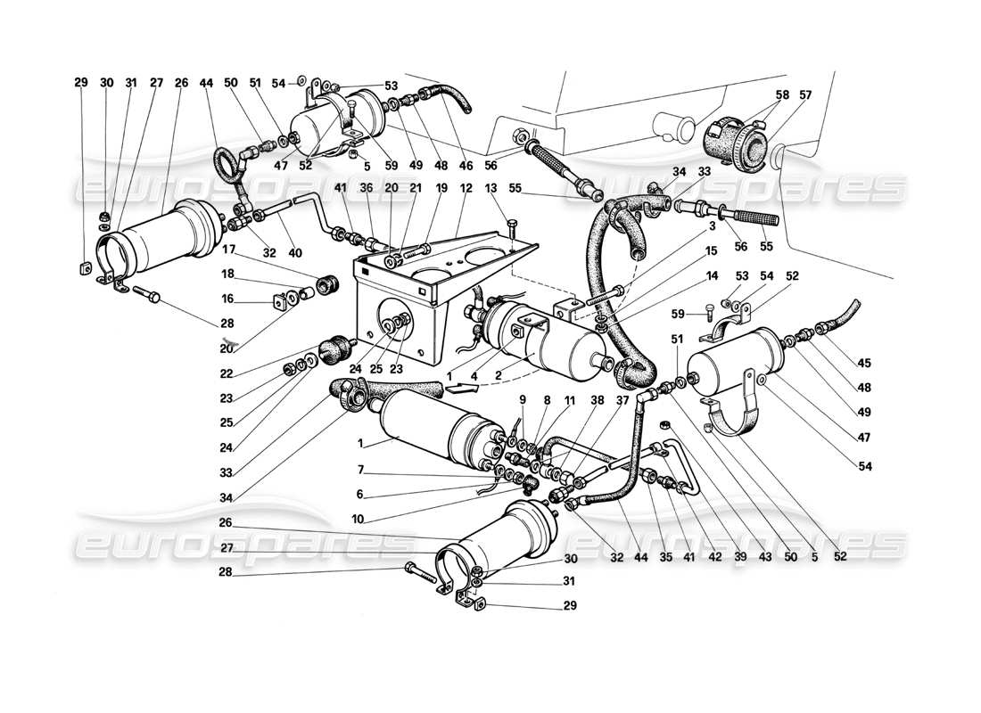 ferrari testarossa (1990) fuel pumps and pipes parts diagram