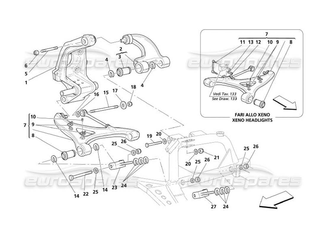maserati 4200 spyder (2005) rear suspension - wishbones parts diagram