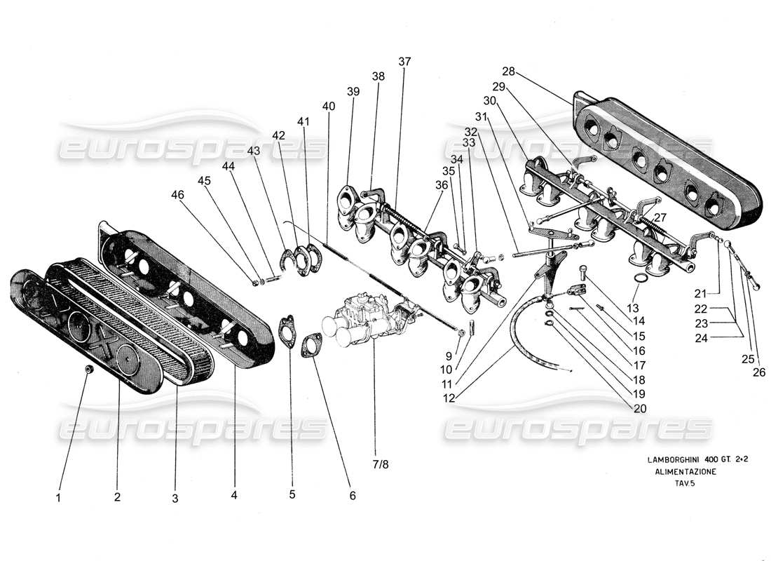 lamborghini 400 gt inlet manifold parts diagram