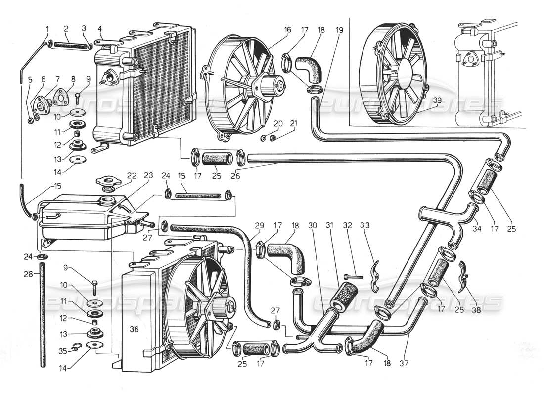 lamborghini countach 5000 qv (1985) radiator and coolant system parts diagram