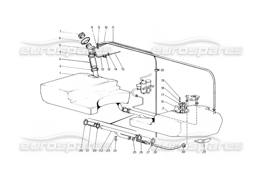 ferrari 400 gt (mechanical) fuel tanks and pipes parts diagram