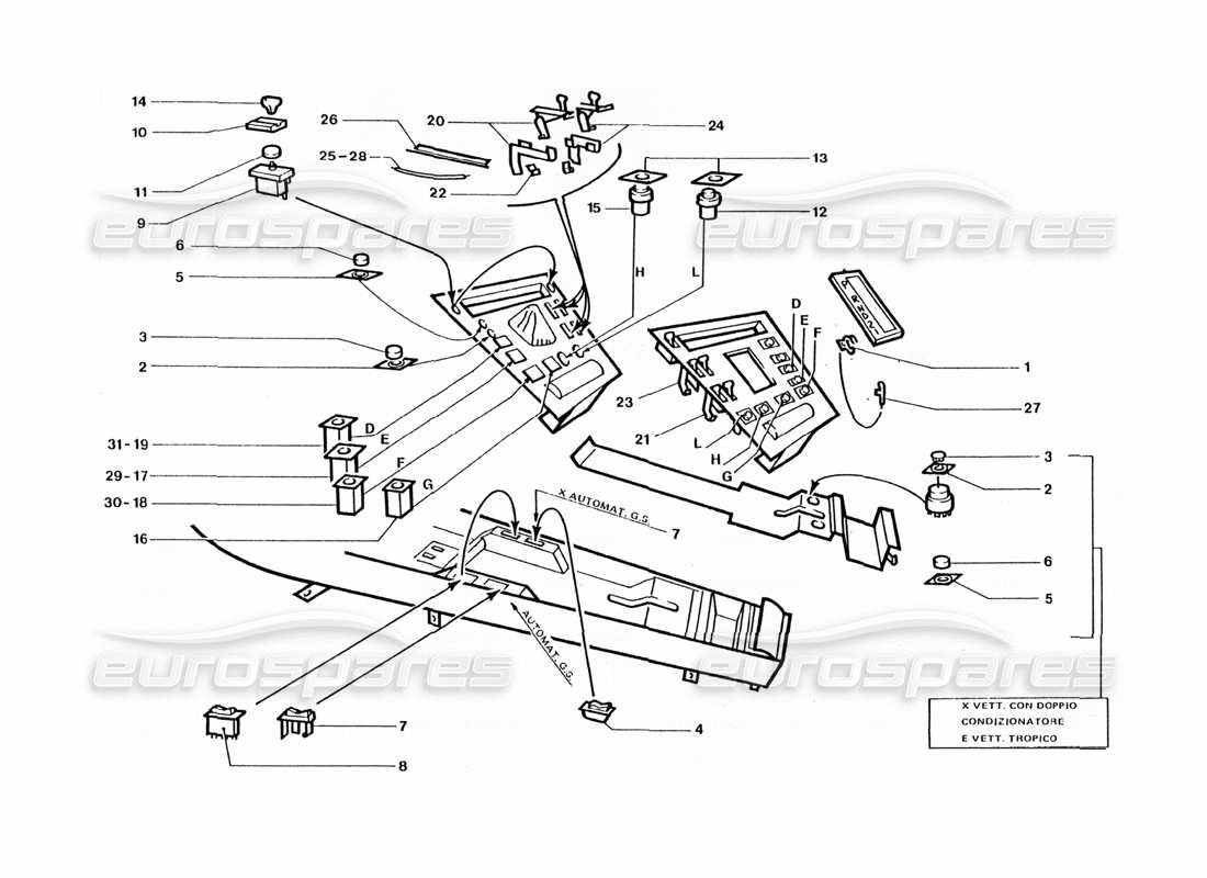 ferrari 400 gt / 400i (coachwork) inner center console switches parts diagram