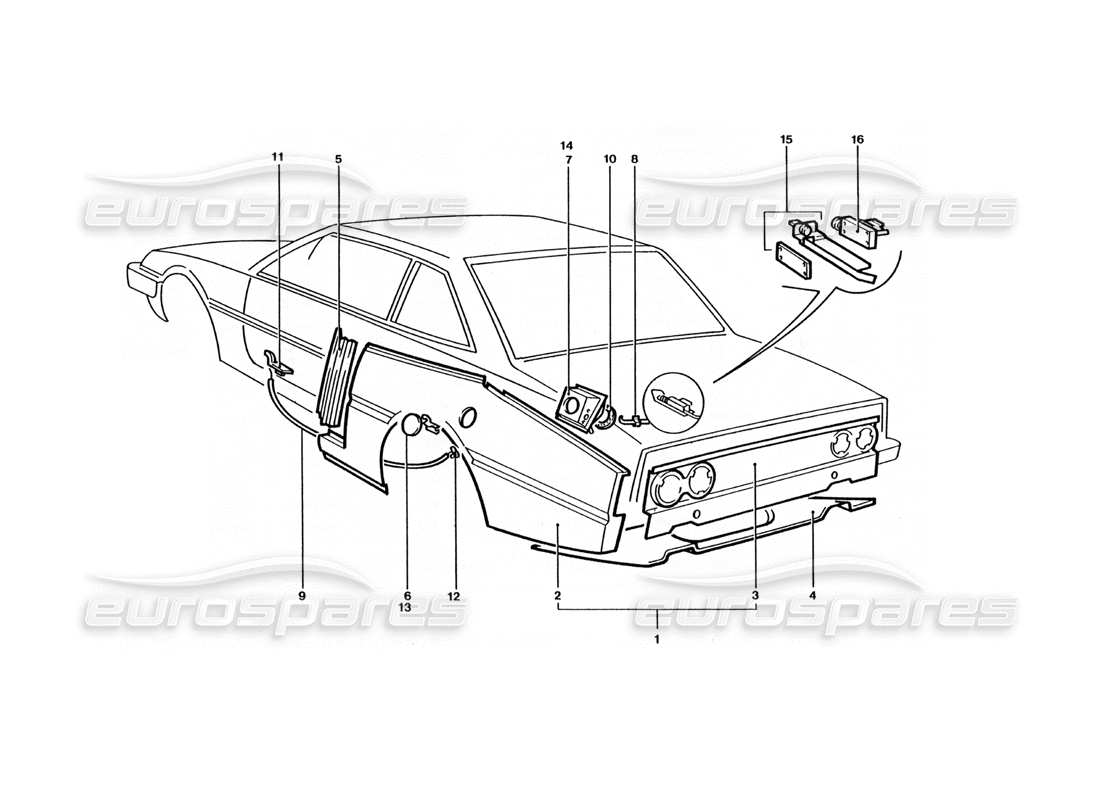 ferrari 400 gt / 400i (coachwork) rear end body panels part diagram