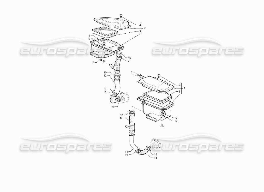 maserati qtp v8 (1998) air filter and ducts part diagram