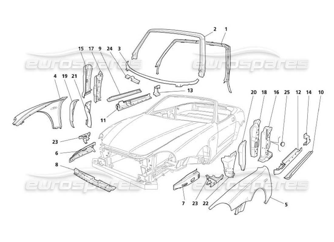 maserati 4200 spyder (2005) body - front outer trims parts diagram
