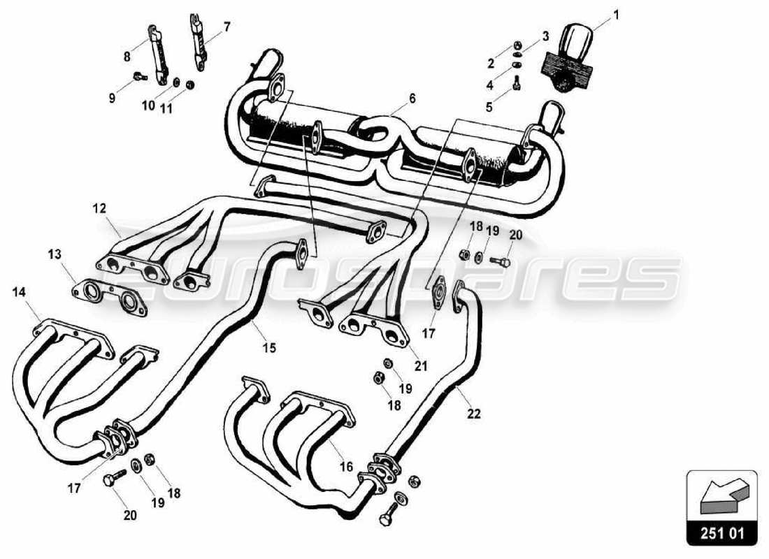 lamborghini miura p400 exhaust system (sv) parts diagram