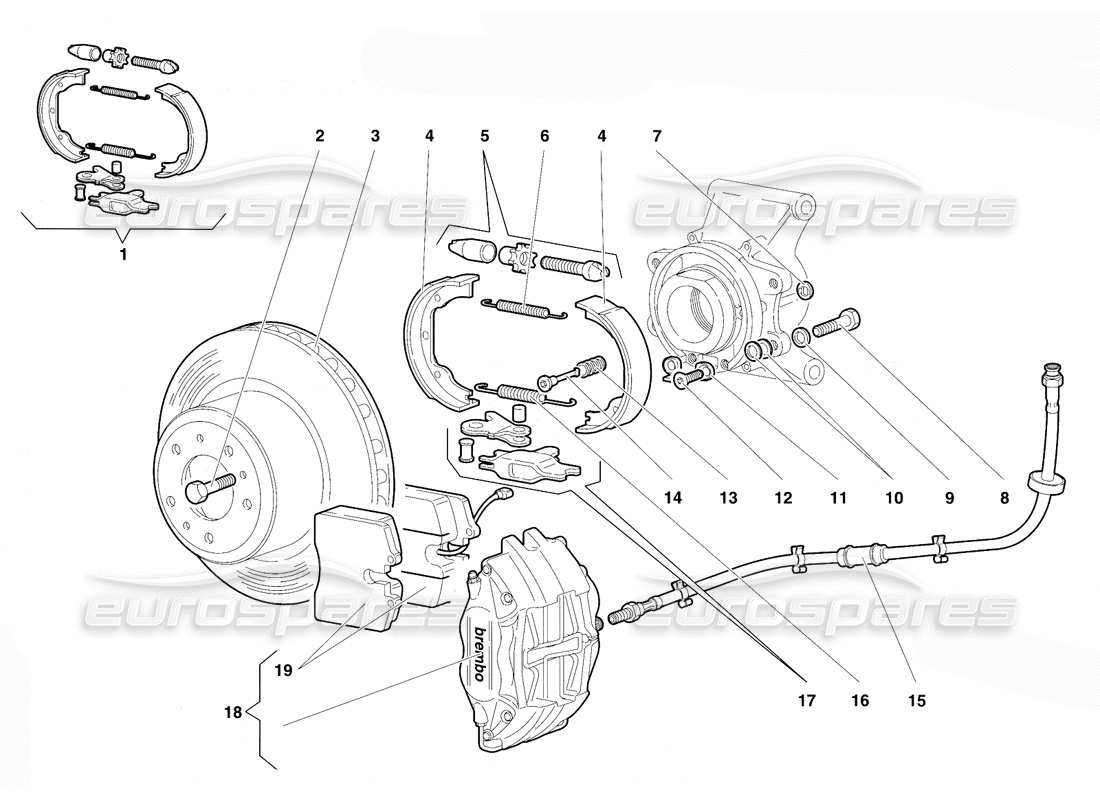 lamborghini diablo vt (1994) rear brakes parts diagram