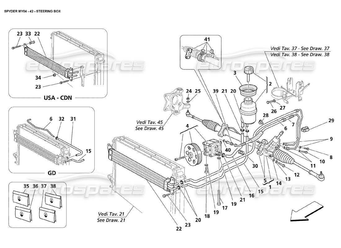 maserati 4200 spyder (2004) steering box parts diagram