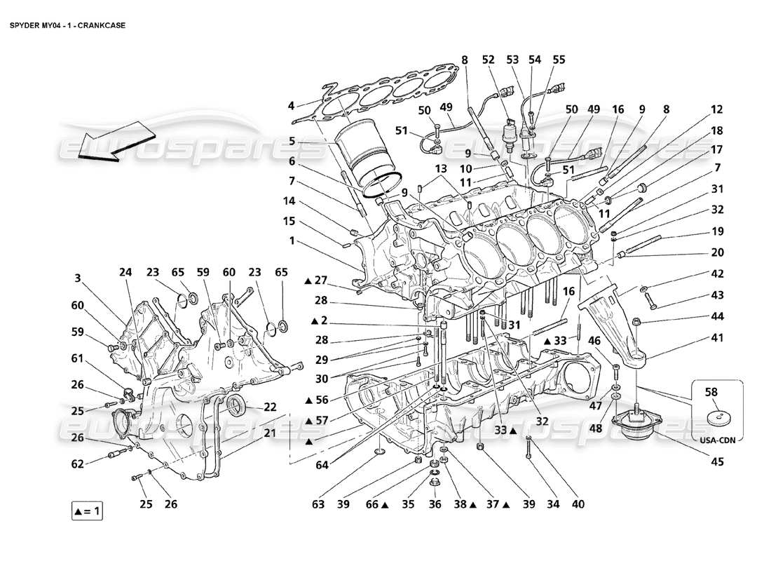 maserati 4200 spyder (2004) crankcase parts diagram