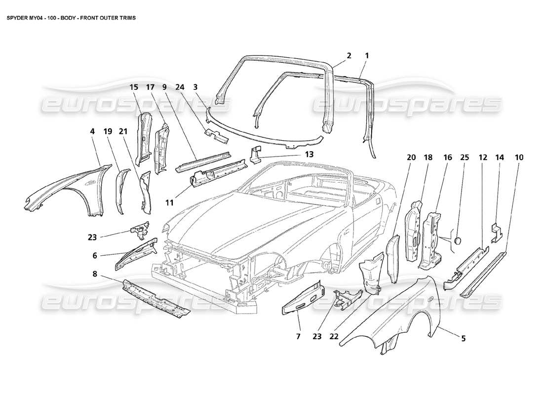 maserati 4200 spyder (2004) body front outer trims parts diagram