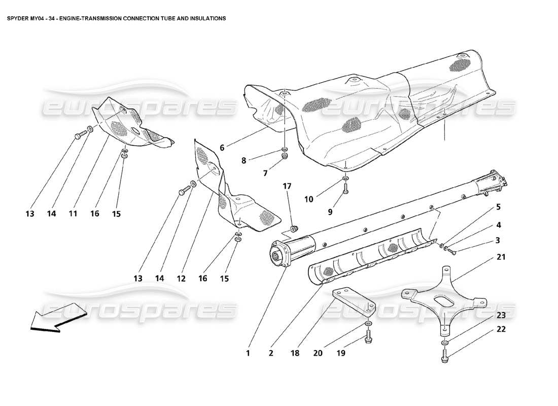 maserati 4200 spyder (2004) engine transmission connection tube and insulations parts diagram