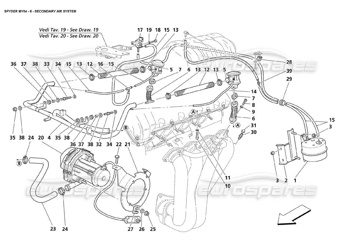 maserati 4200 spyder (2004) secondary air system parts diagram