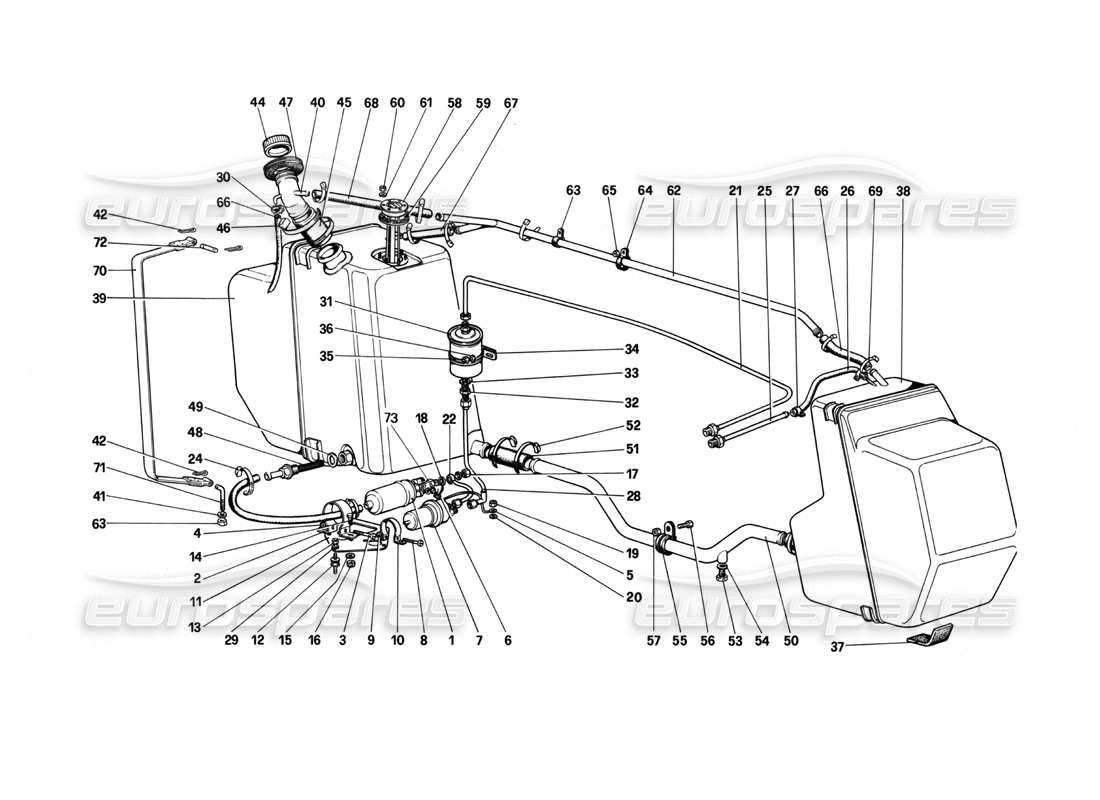 ferrari 208 turbo (1982) fuel pump and pipes parts diagram