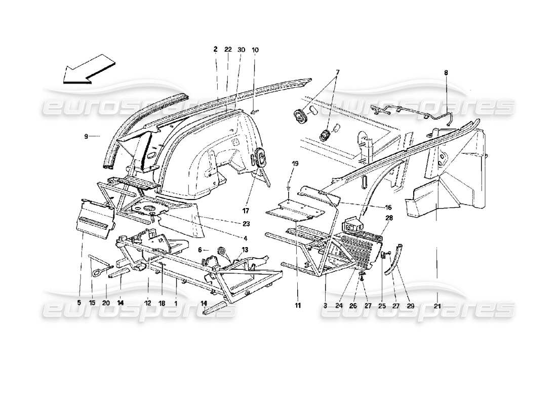 ferrari mondial 3.4 t coupe/cabrio body shell: inner element - front part parts diagram