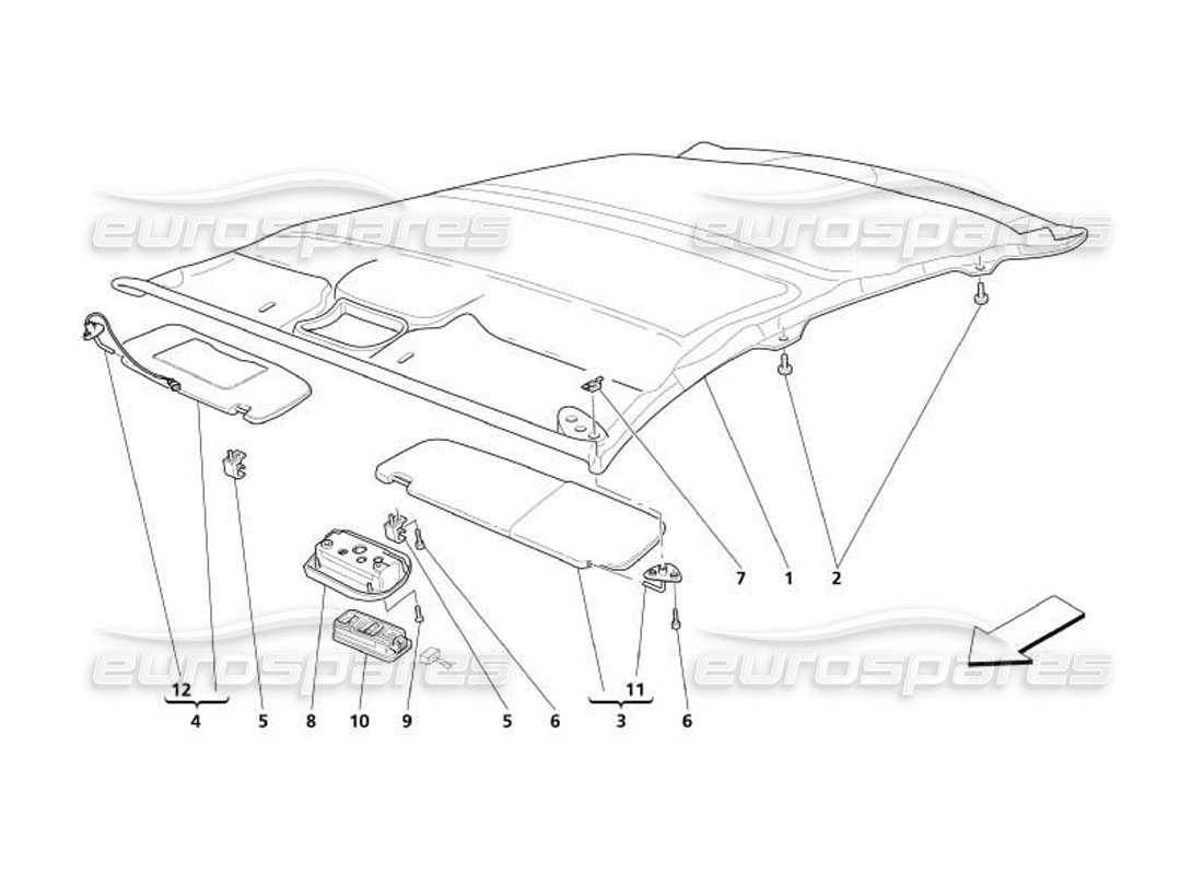 maserati 4200 coupe (2005) roof panel upholstery and accessories part diagram