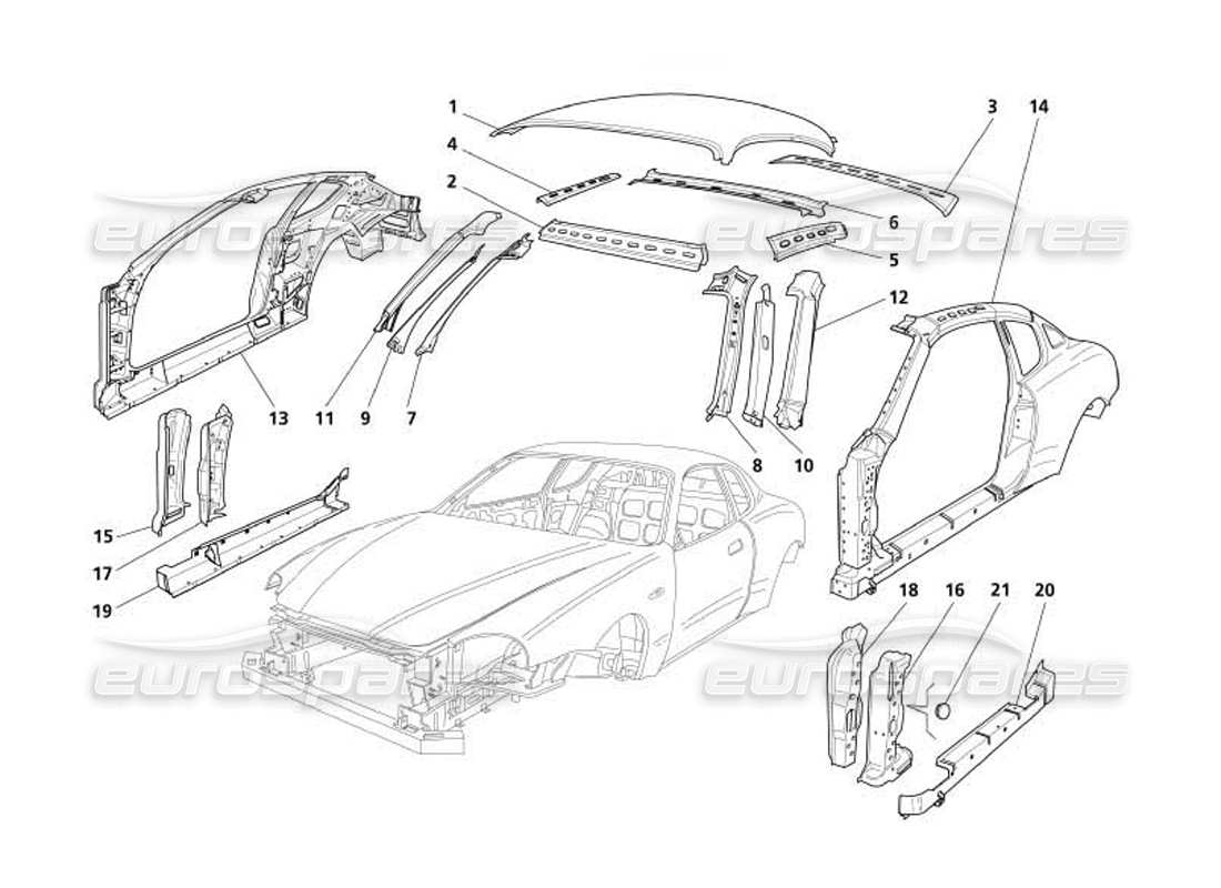 maserati 4200 coupe (2005) boby - central outer trims part diagram