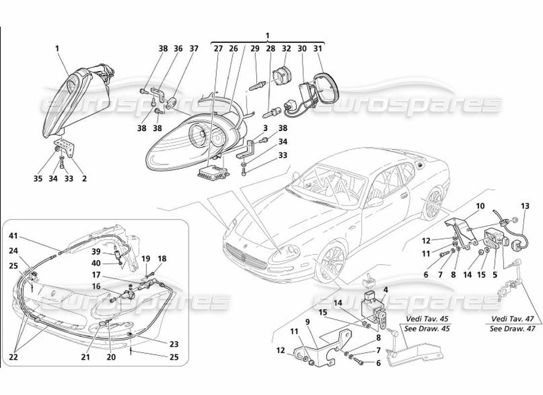 maserati 4200 coupe (2005) xenon headligths and headlights washer -optional- part diagram