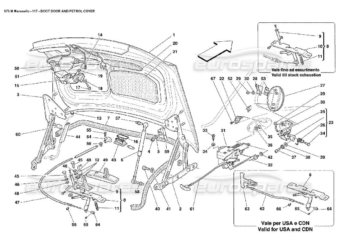 ferrari 575m maranello boot door and petrol cover parts diagram