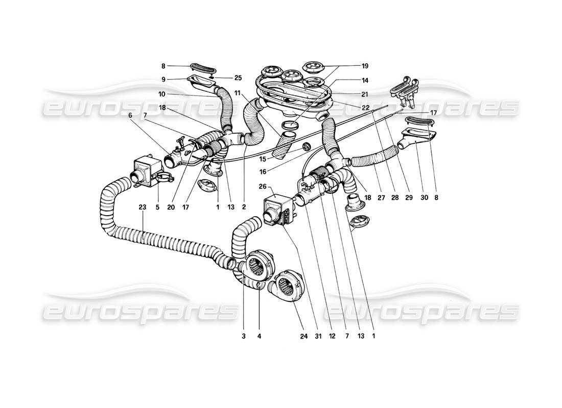 ferrari 208 turbo (1982) heating system parts diagram