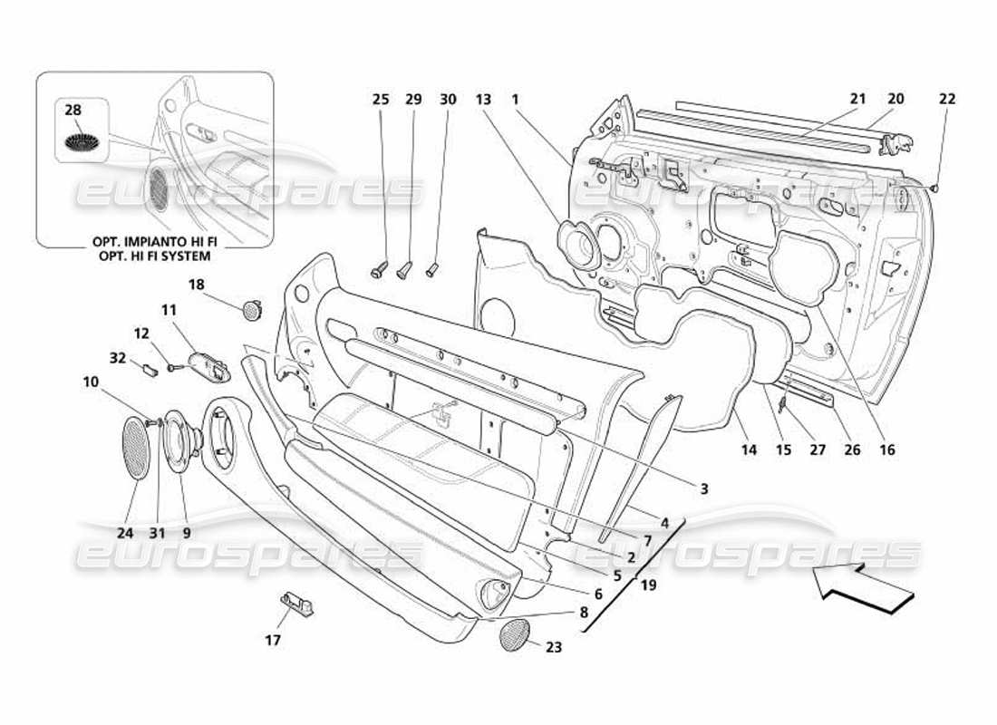 maserati 4200 coupe (2005) doors - framework and coverings parts diagram