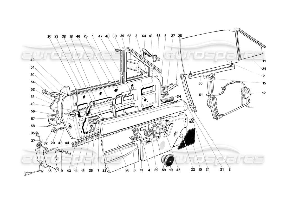 ferrari mondial 3.2 qv (1987) doors - cabriolet parts diagram