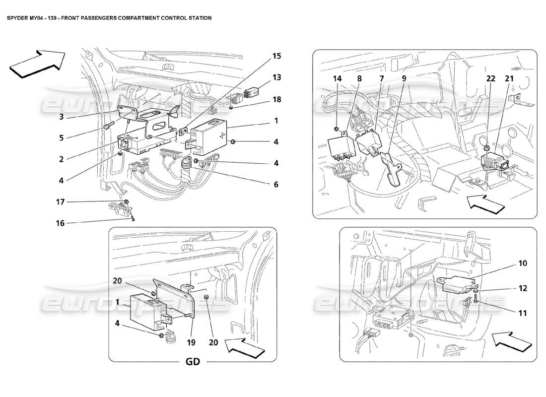 maserati 4200 spyder (2004) front passengers compartment control station parts diagram