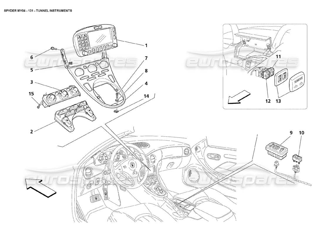 maserati 4200 spyder (2004) tunnel instruments parts diagram