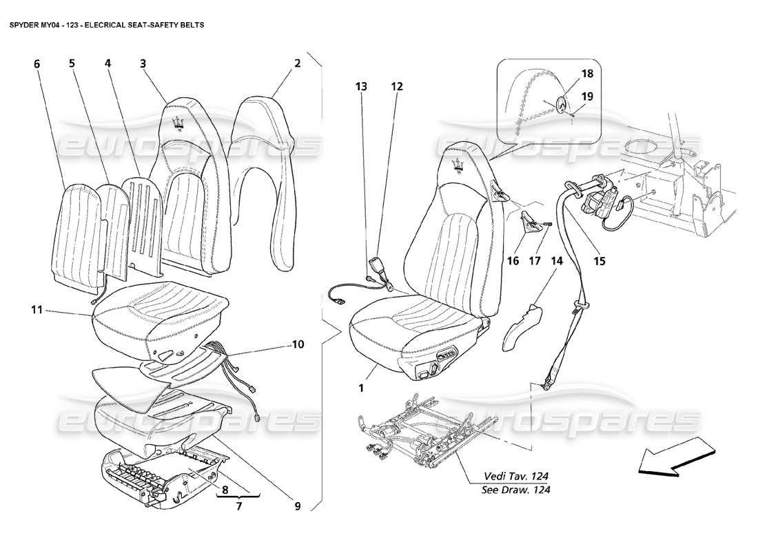 maserati 4200 spyder (2004) elecrical seatsafety belts parts diagram