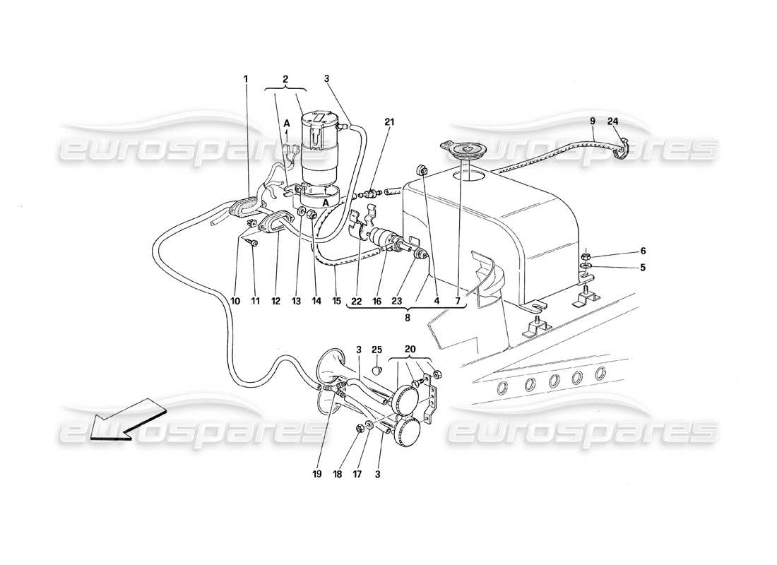 ferrari 348 (1993) tb / ts glass washer and horns part diagram