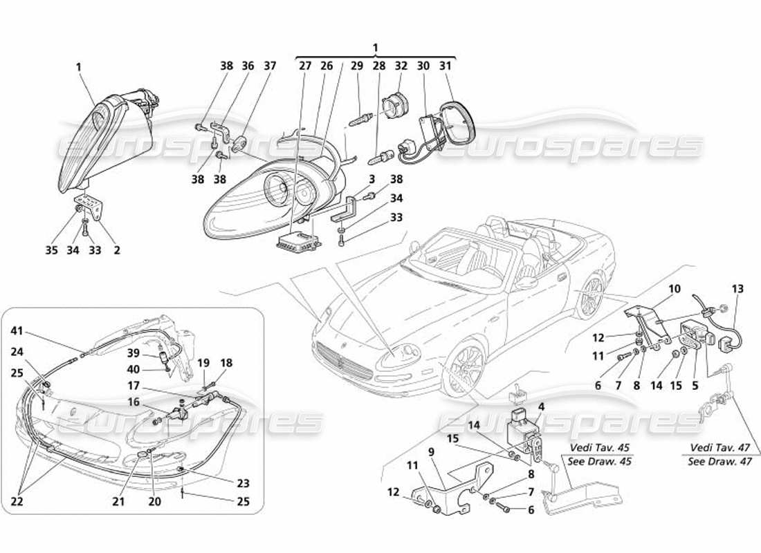 maserati 4200 spyder (2005) xeno headligths and headlights washer -optional- parts diagram
