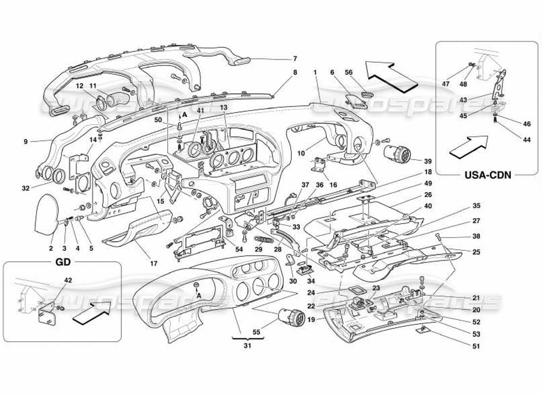 ferrari 550 barchetta instruments panel parts diagram