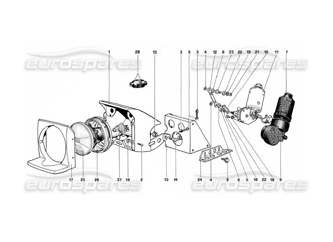 ferrari 208 turbo (1982) lights lifting device and headlights parts diagram