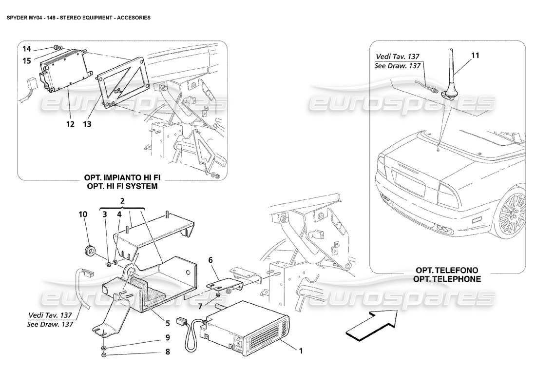 maserati 4200 spyder (2004) stereo equipment accesories parts diagram